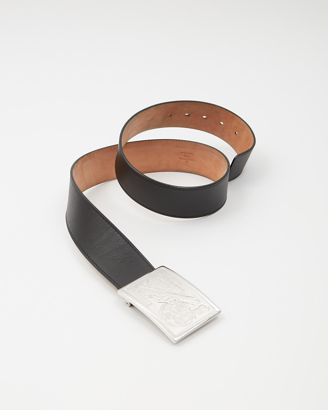 Louis Vuitton Black Leather Oversized Buckle Belt - 90/36