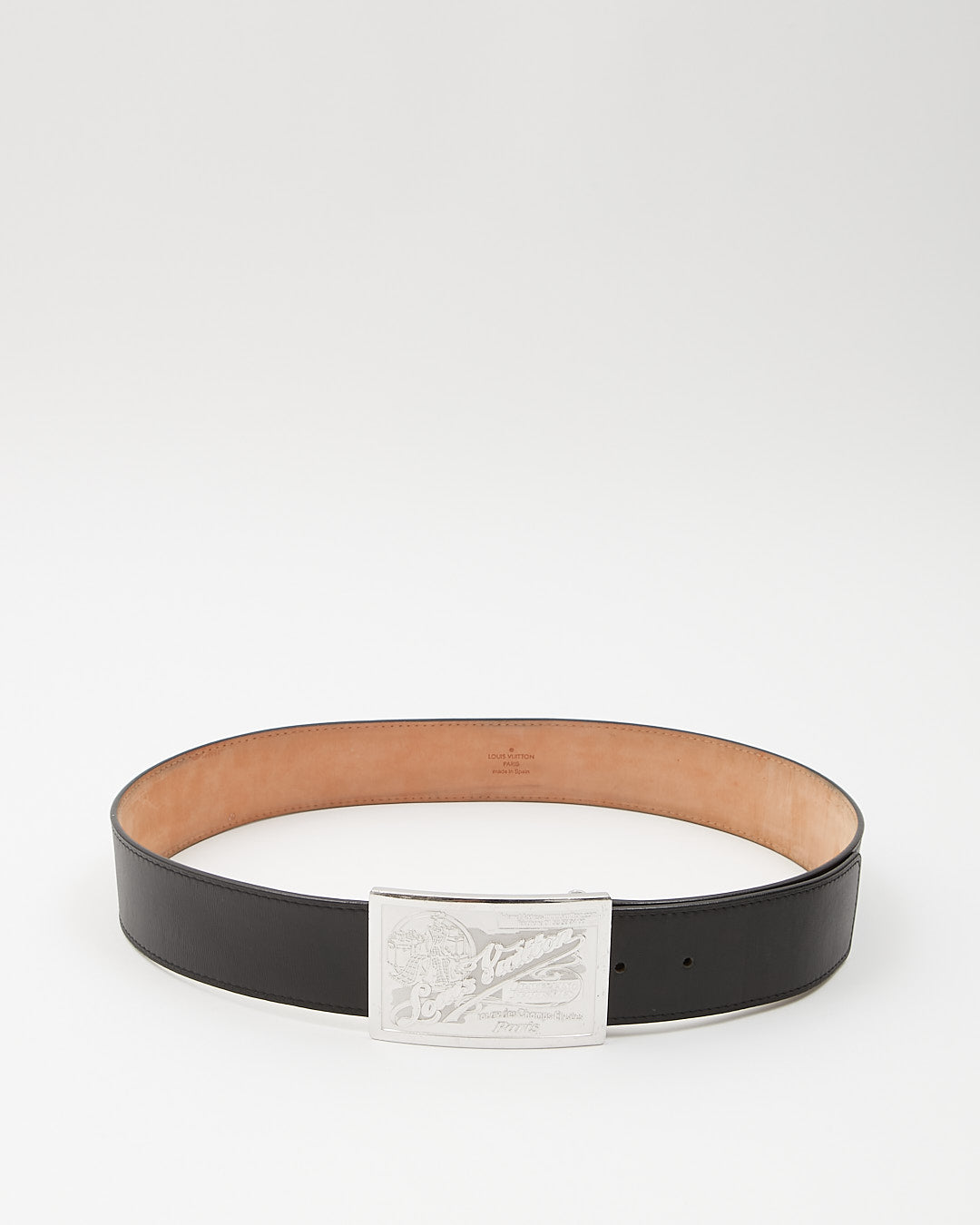 Louis Vuitton Black Leather Oversized Buckle Belt - 90/36