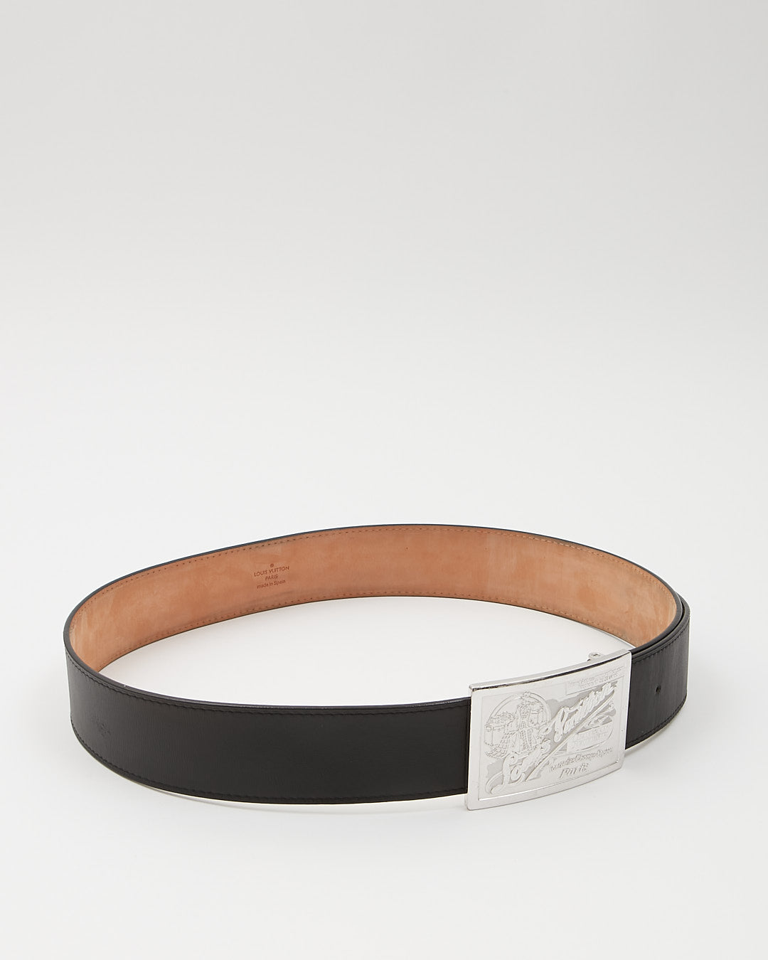 Louis Vuitton Black Leather Oversized Buckle Belt - 90/36