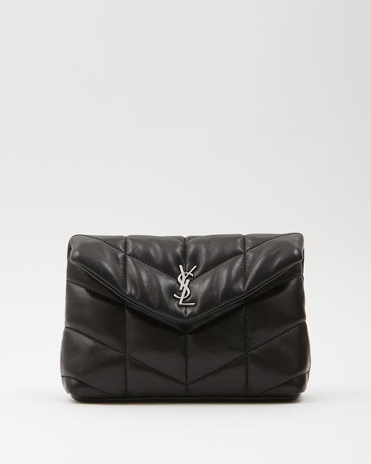 Saint Laurent Black Leather Monogram Loulou Puffer Pouch Clutch