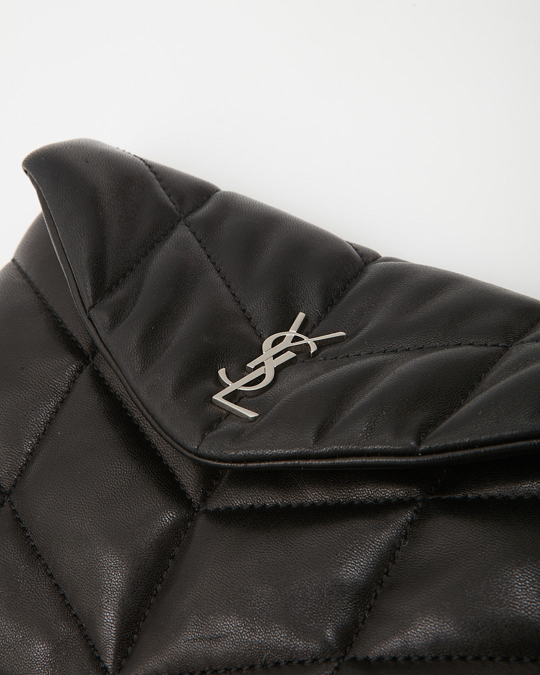 Saint Laurent Black Leather Monogram Loulou Puffer Pouch Clutch