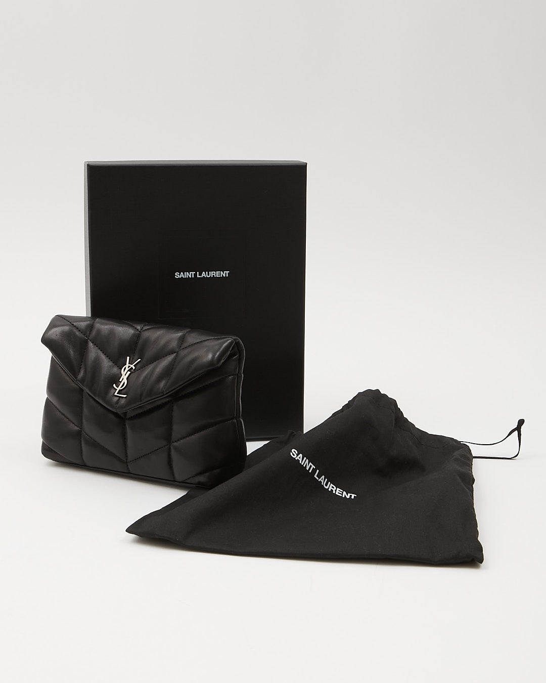 Saint Laurent Black Leather Monogram Loulou Puffer Pouch Clutch