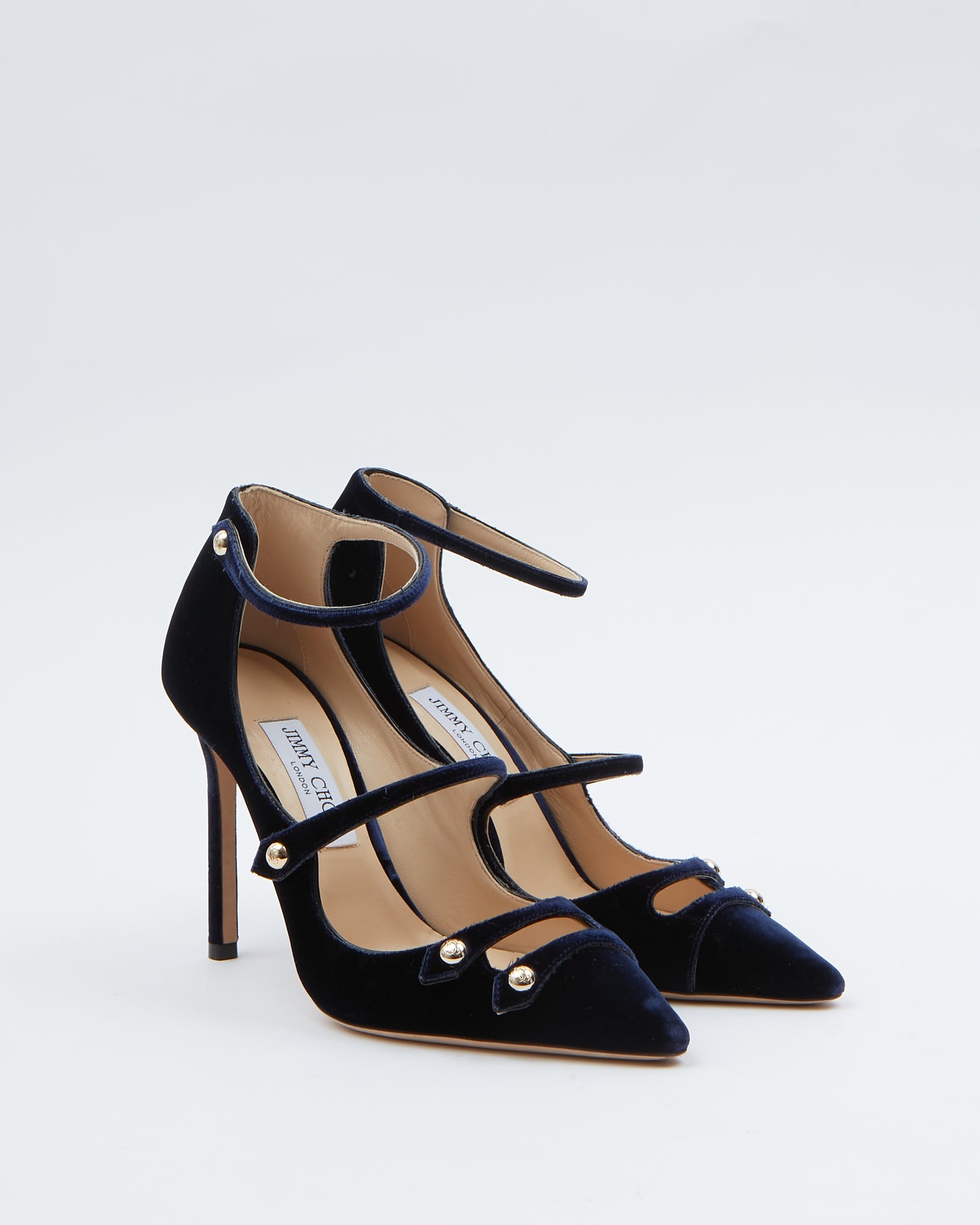 Jimmy Choo Blue Velvet Strappy Point Toe Heel - 39