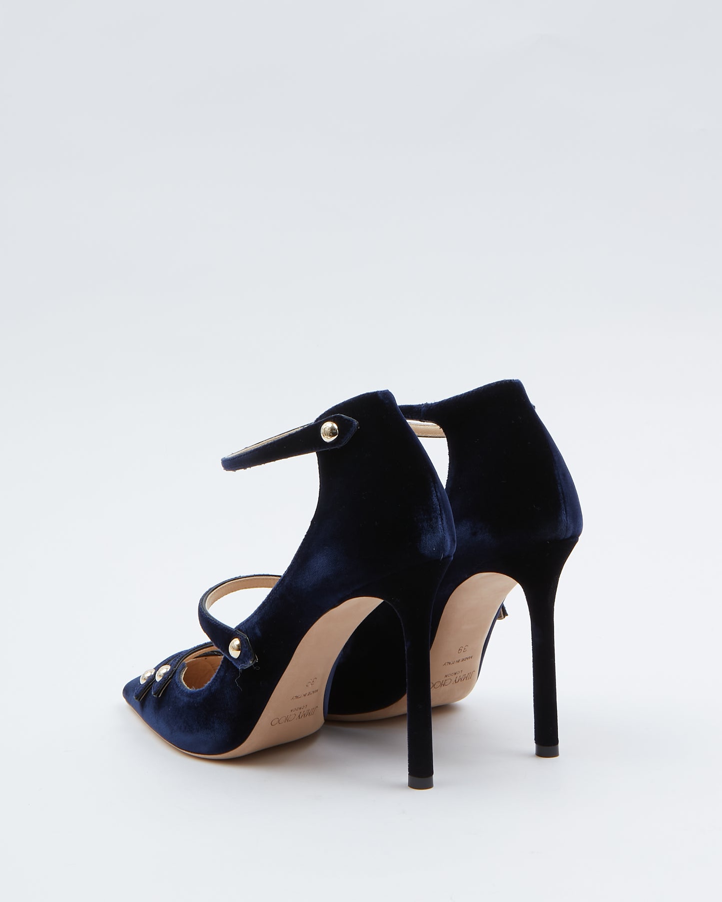 Jimmy Choo Blue Velvet Strappy Point Toe Heel - 39