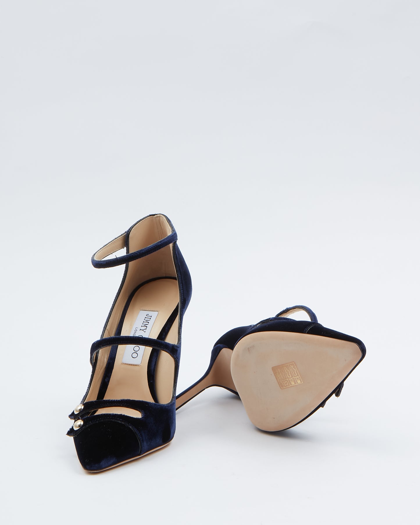 Jimmy Choo Blue Velvet Strappy Point Toe Heel - 39