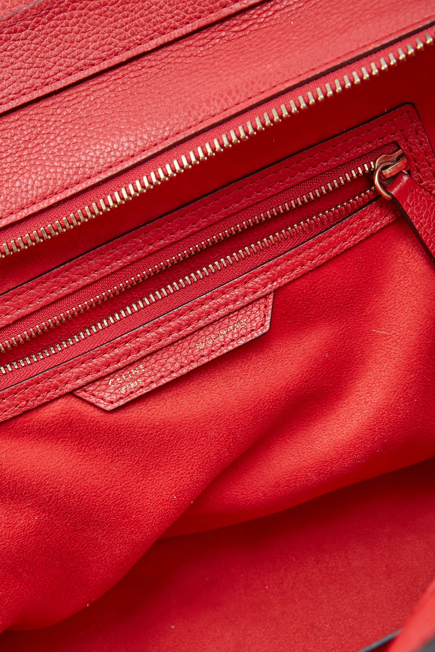 Celine Red Leather Micro Luggage Tote Bag