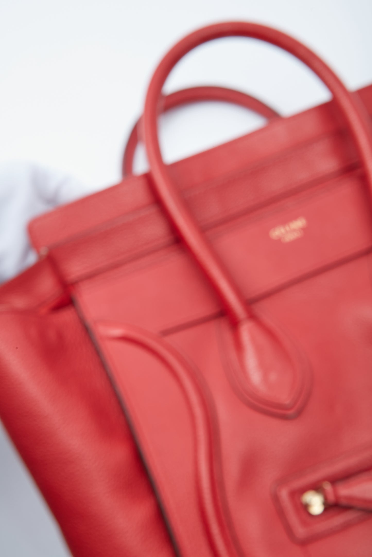 Celine Red Leather Micro Luggage Tote Bag