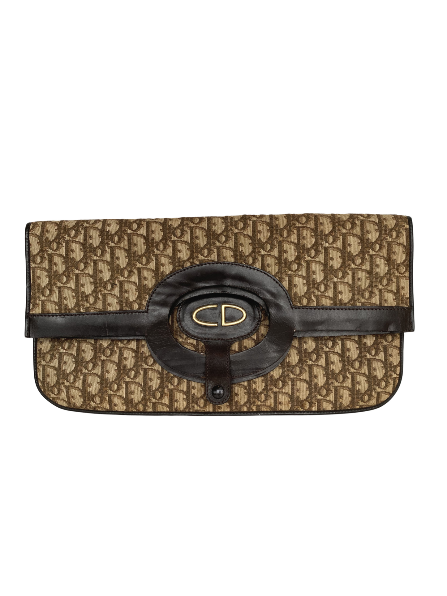 Dior Vintage Brown Oblique Fold Over Clutch