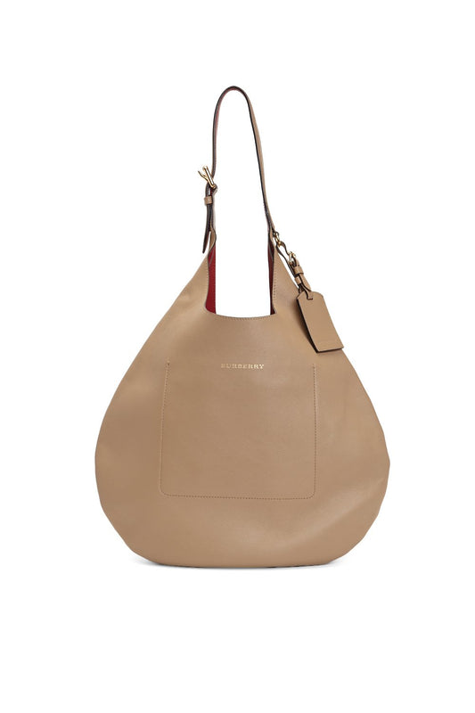 Burberry Beige Leather Flat Hobo Shoulder Bag