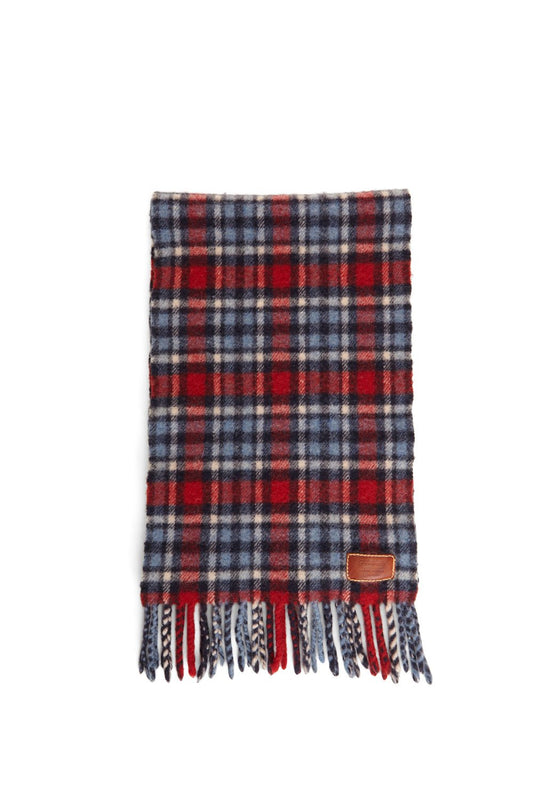 Coach Blue and Red Plaid Wool Scarf