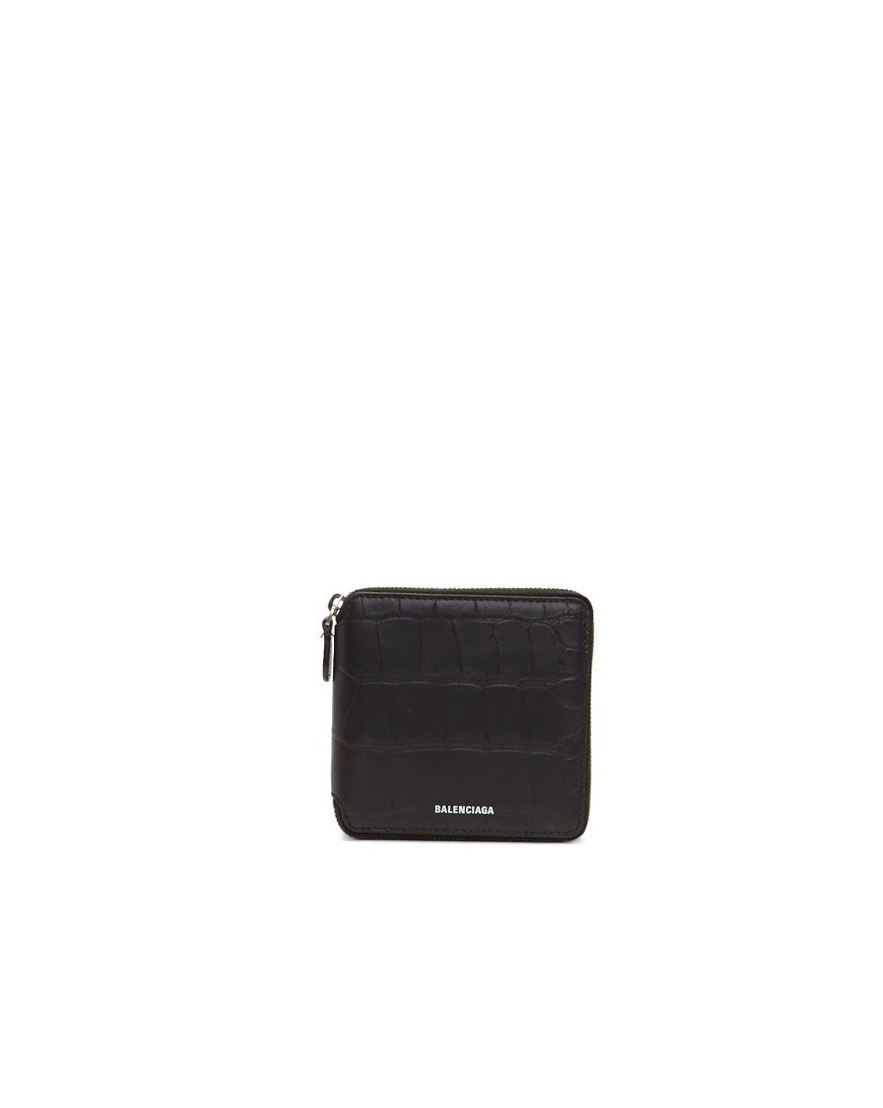 Balenciaga Black Croc Embosses Leather Ville Square Wallet