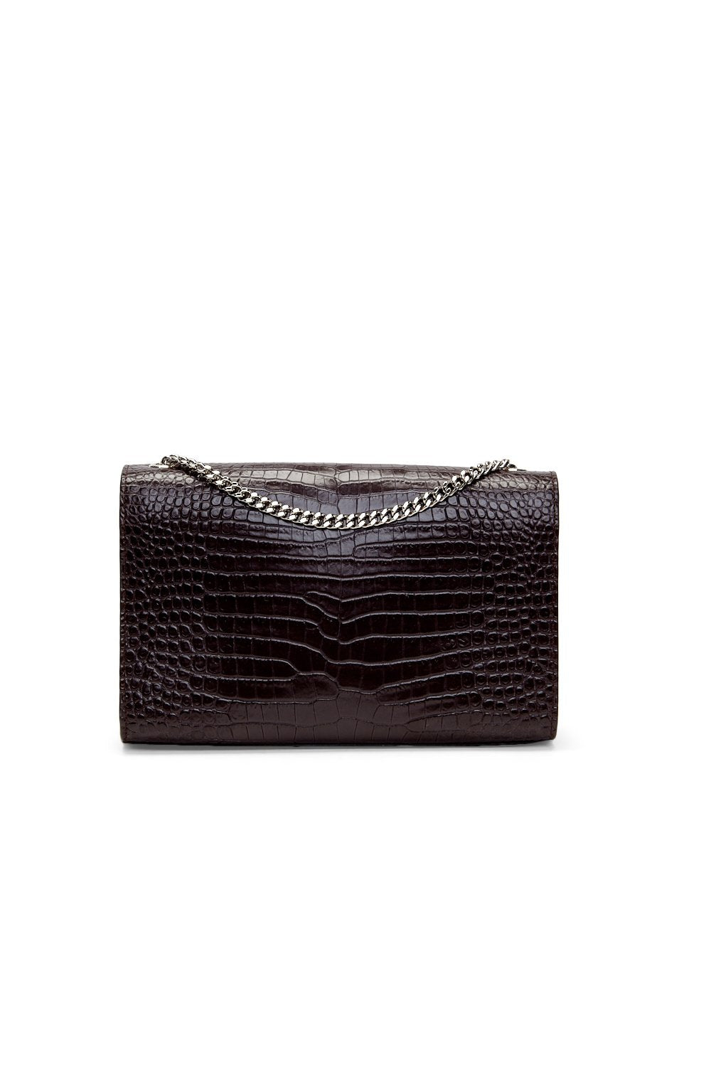 Saint Laurent Brown Croc Embossed Medium Kate Tassel Chain Bag