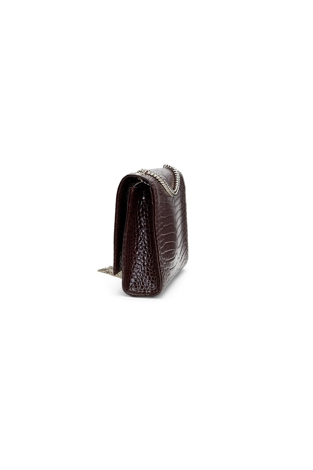 Saint Laurent Brown Croc Embossed Medium Kate Tassel Chain Bag