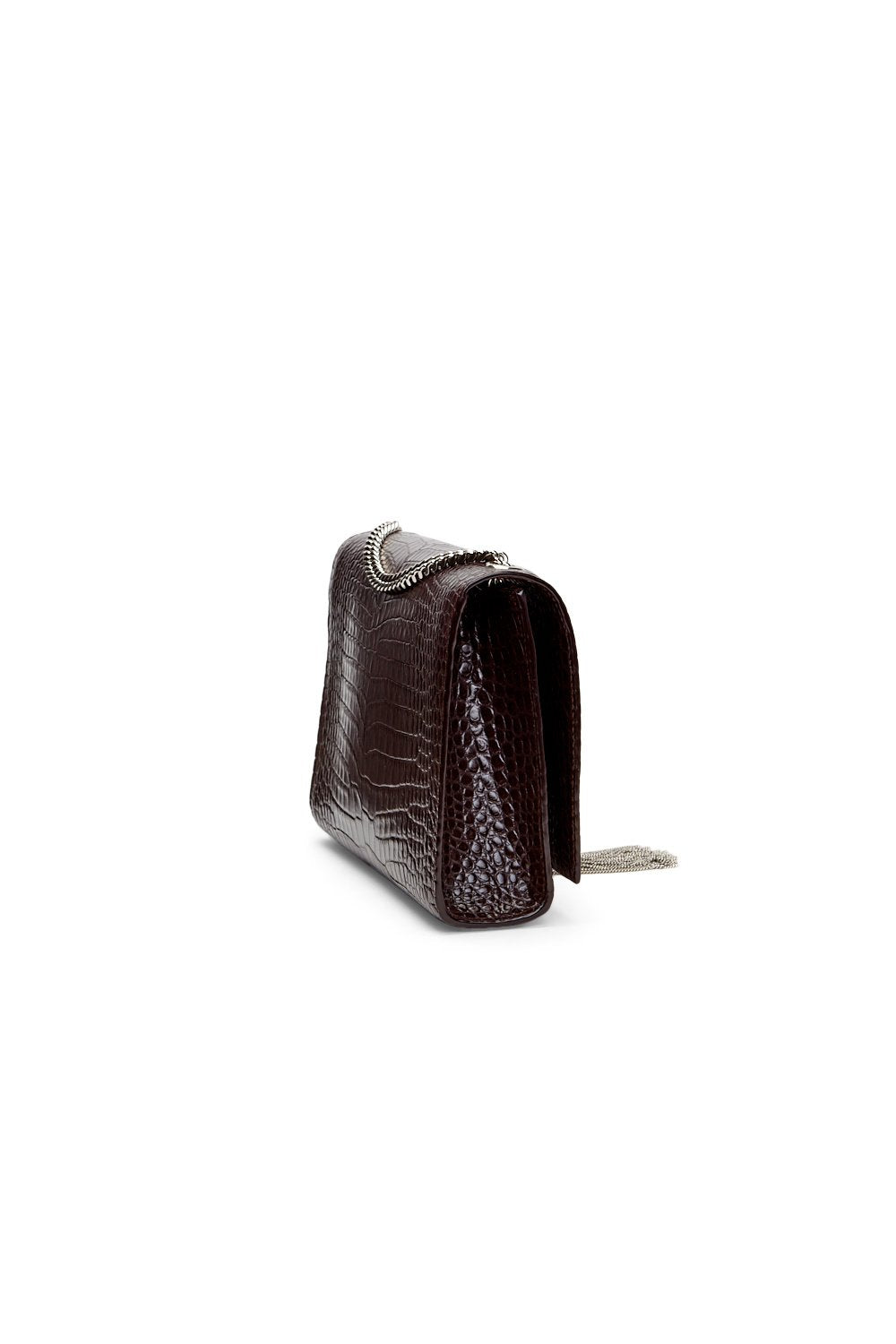 Saint Laurent Brown Croc Embossed Medium Kate Tassel Chain Bag