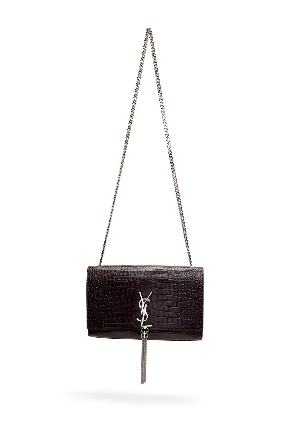 Saint Laurent Brown Croc Embossed Medium Kate Tassel Chain Bag