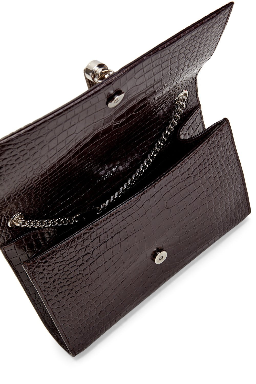 Saint Laurent Brown Croc Embossed Medium Kate Tassel Chain Bag