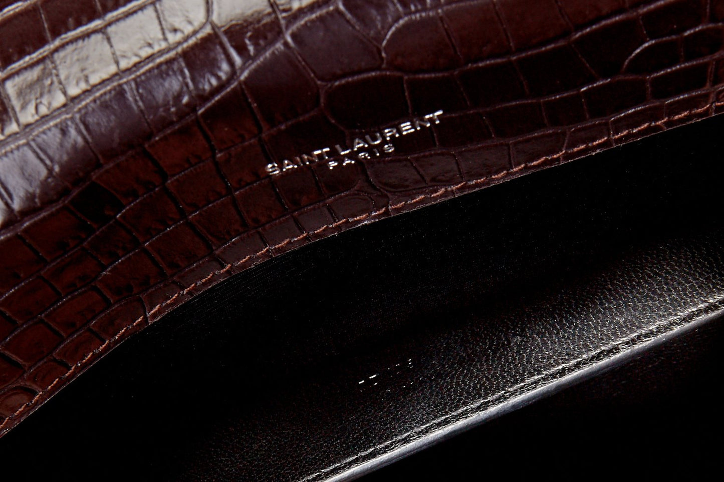 Saint Laurent Brown Croc Embossed Medium Kate Tassel Chain Bag