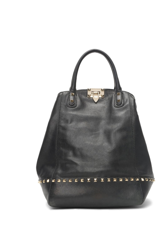 Valentino Black Leather Rockstud New Dome Bucket Bag