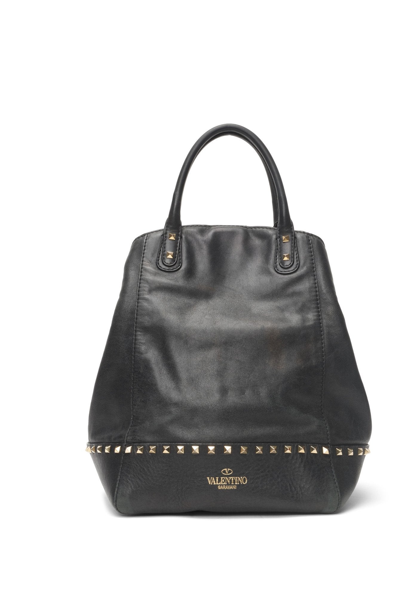 Valentino Black Leather Rockstud New Dome Bucket Bag