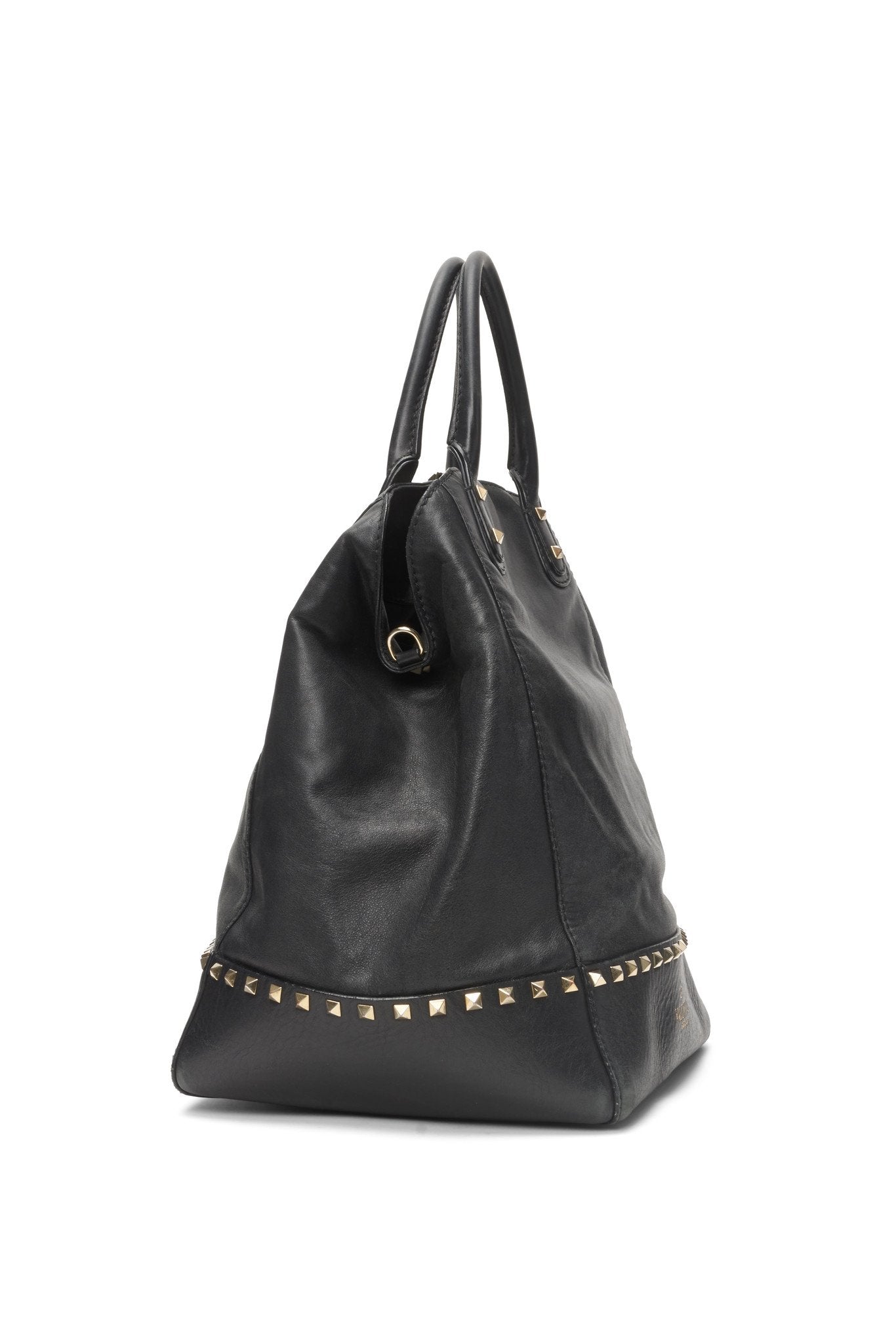 Valentino Black Leather Rockstud New Dome Bucket Bag