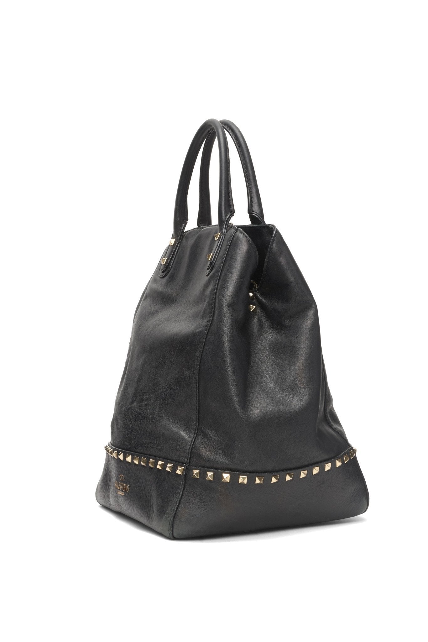 Valentino Black Leather Rockstud New Dome Bucket Bag