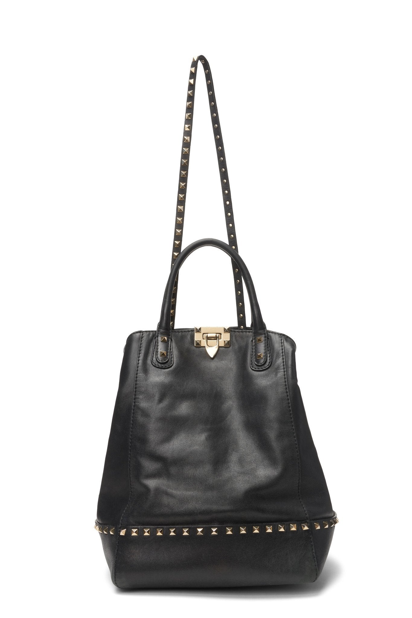 Valentino Black Leather Rockstud New Dome Bucket Bag