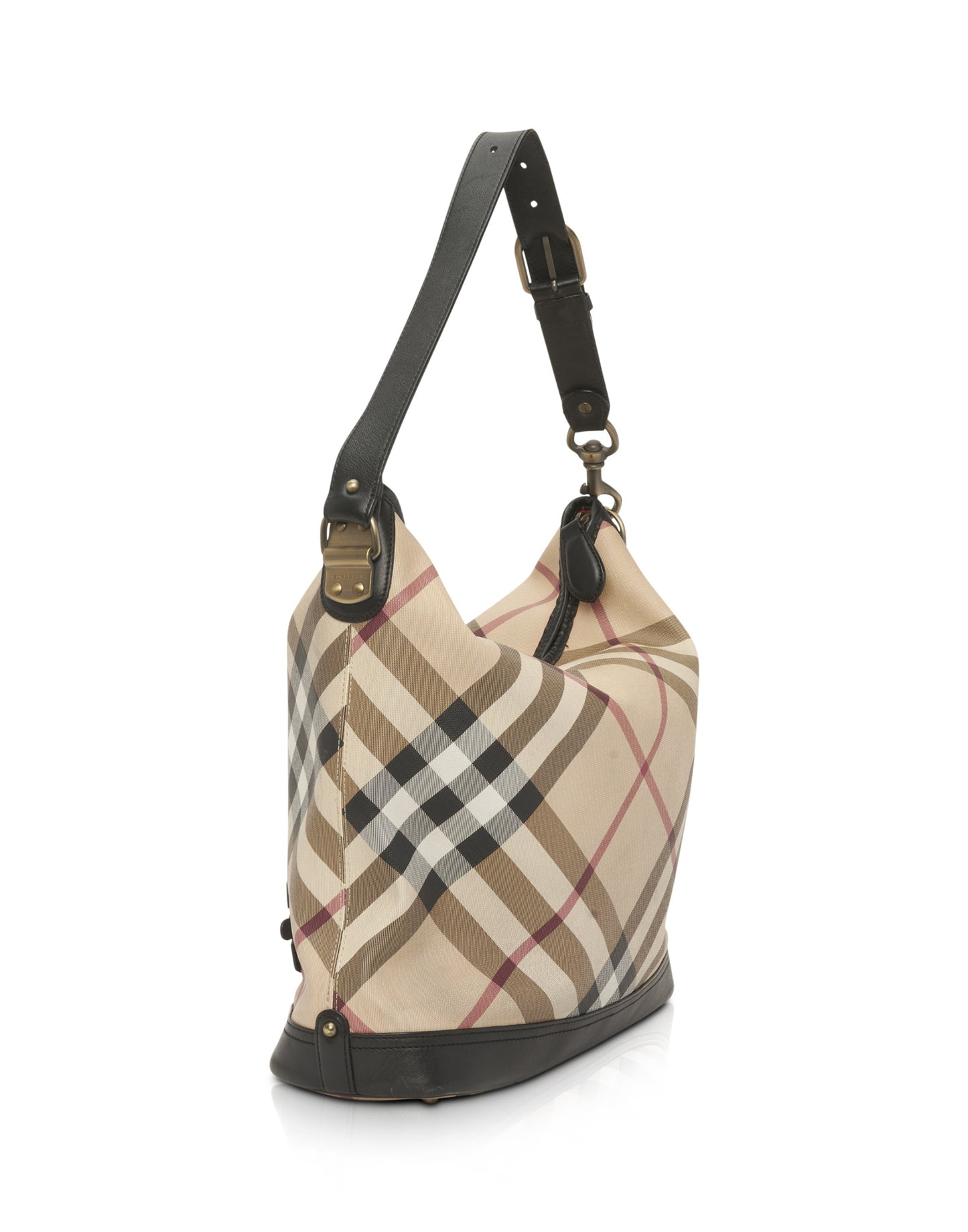 Burberry Black Leather Trim Nova Check Hobo Shoulder Bag