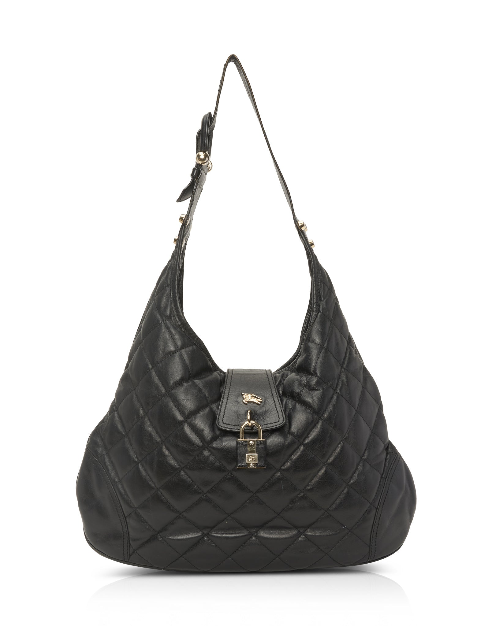 Burberry Black Leather Quilted Hobo Shoulder Bag