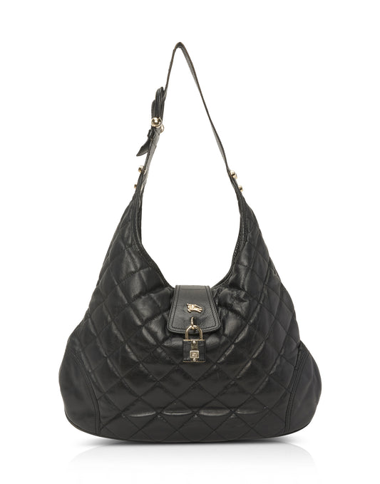 Burberry Black Leather Quilted Hobo Shoulder Bag