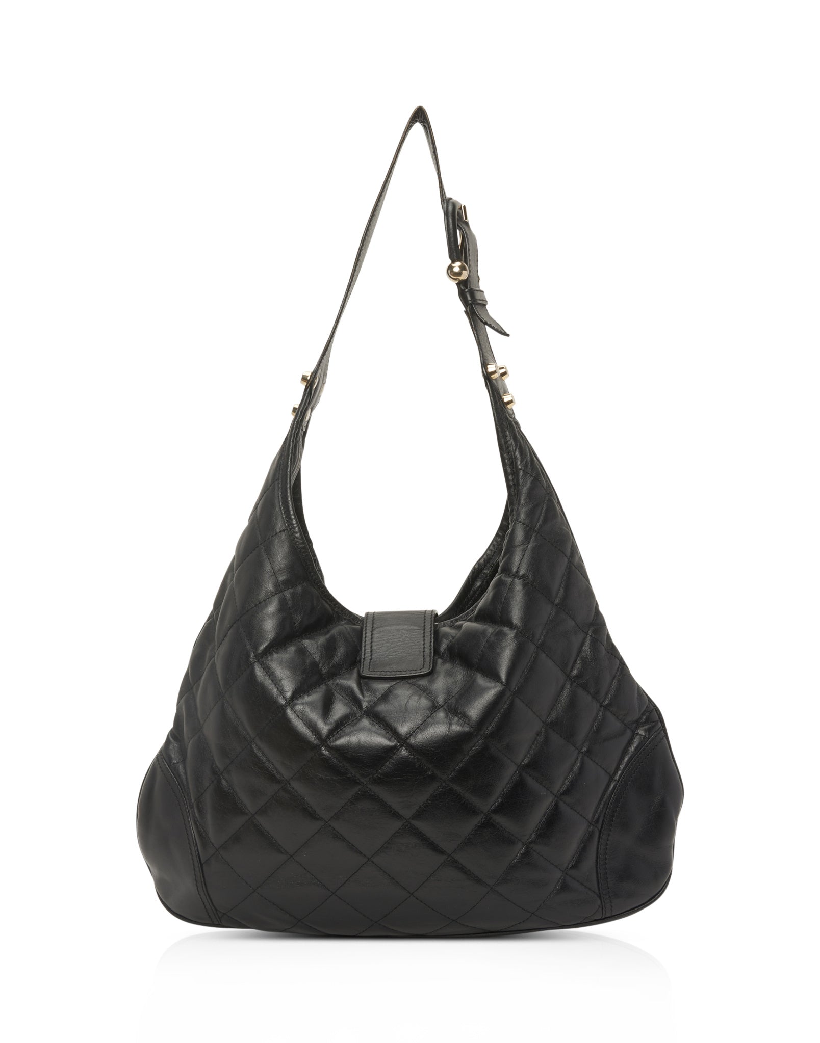 Burberry Black Leather Quilted Hobo Shoulder Bag