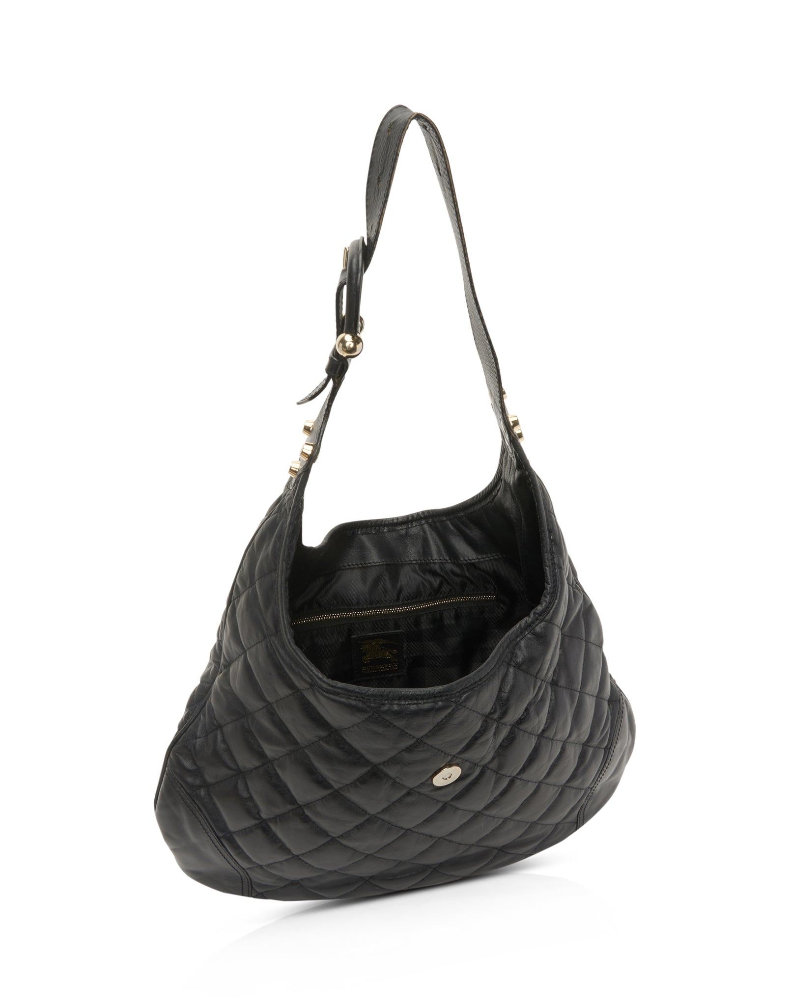 Burberry Black Leather Quilted Hobo Shoulder Bag