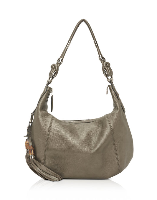 Gucci Metallic Silver Leather Techno Horsebit Hobo Shoulder Bag