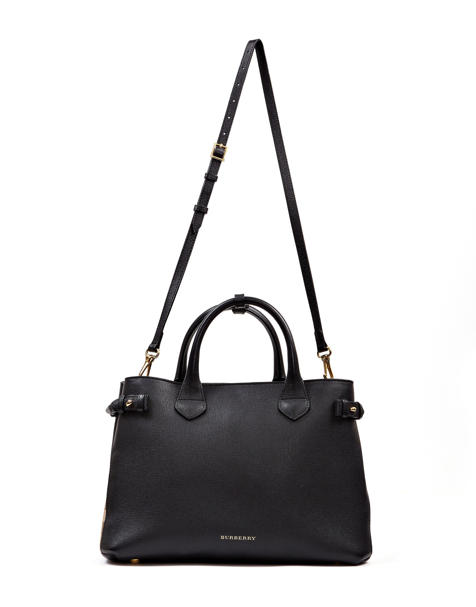 Burberry Black Leather Medium Banner Tote Bag