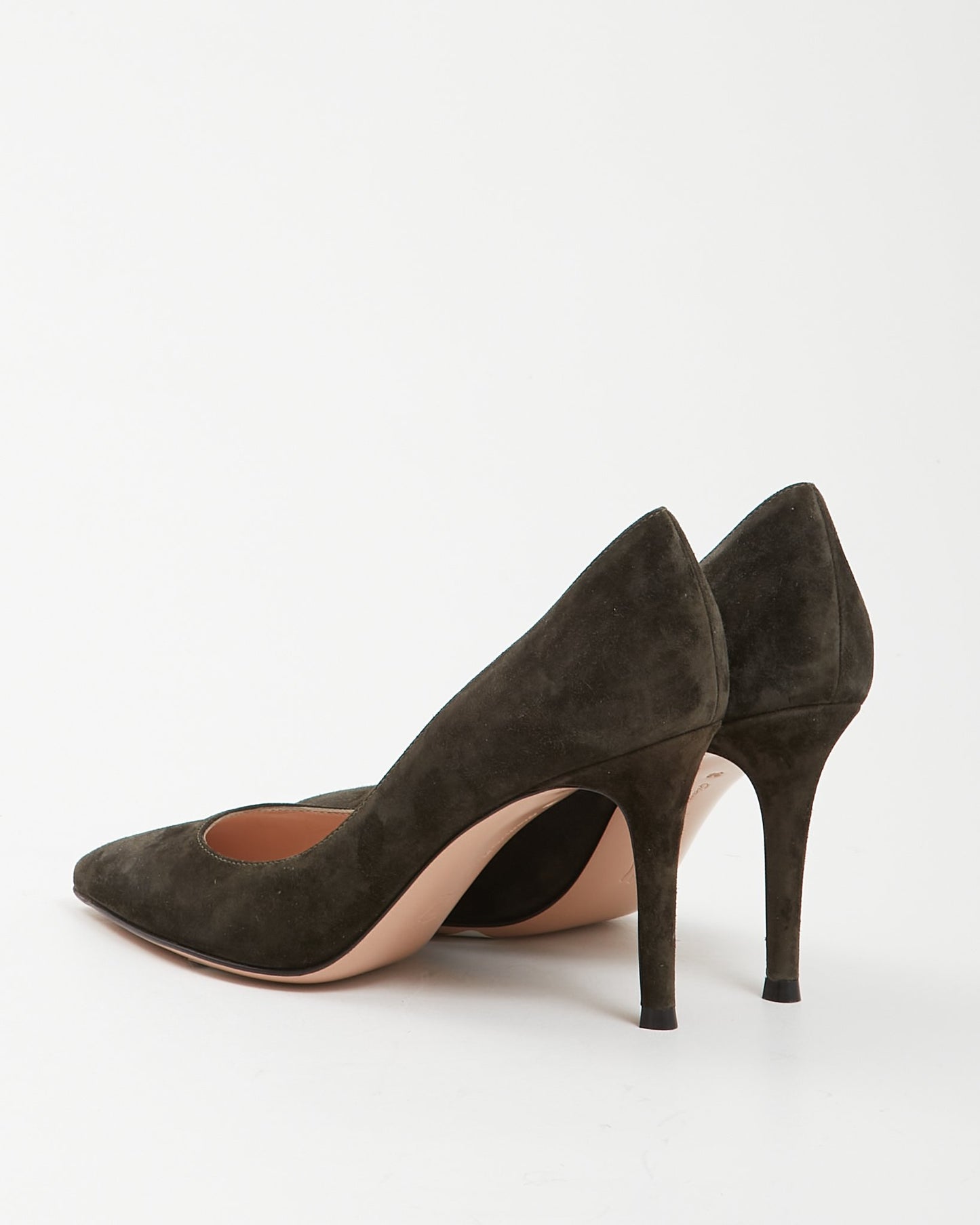 Gianvito Rossi Dark Olive Suede 85 Point Toe Heel - 36