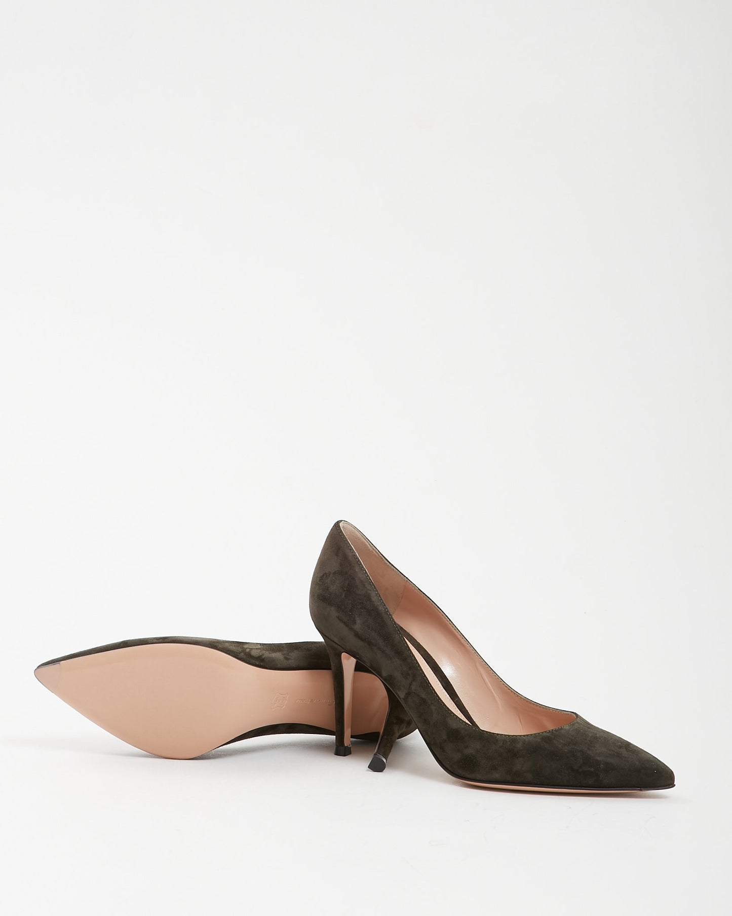 Gianvito Rossi Dark Olive Suede 85 Point Toe Heel - 36