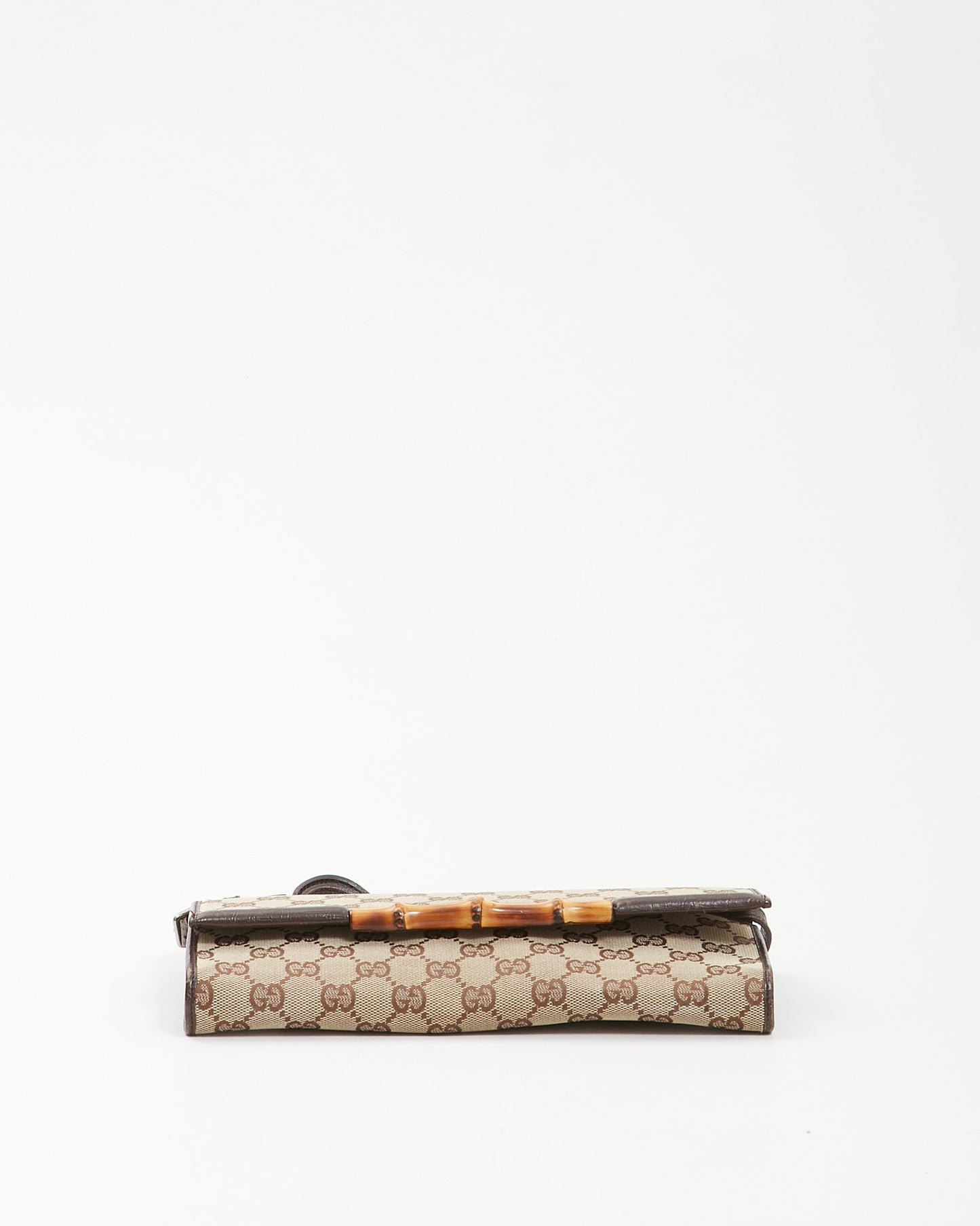 Gucci Brown GG Supreme Canvas Bar Bamboo Clutch