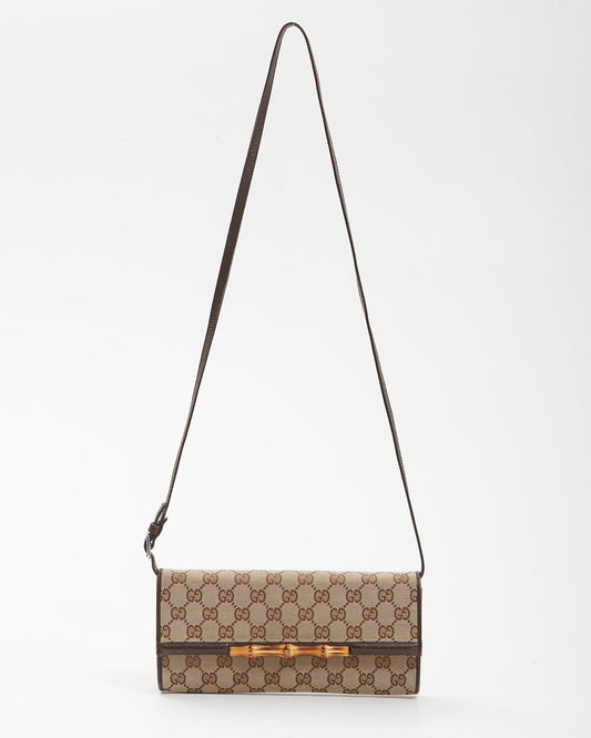 Gucci Brown GG Supreme Canvas Bar Bamboo Clutch