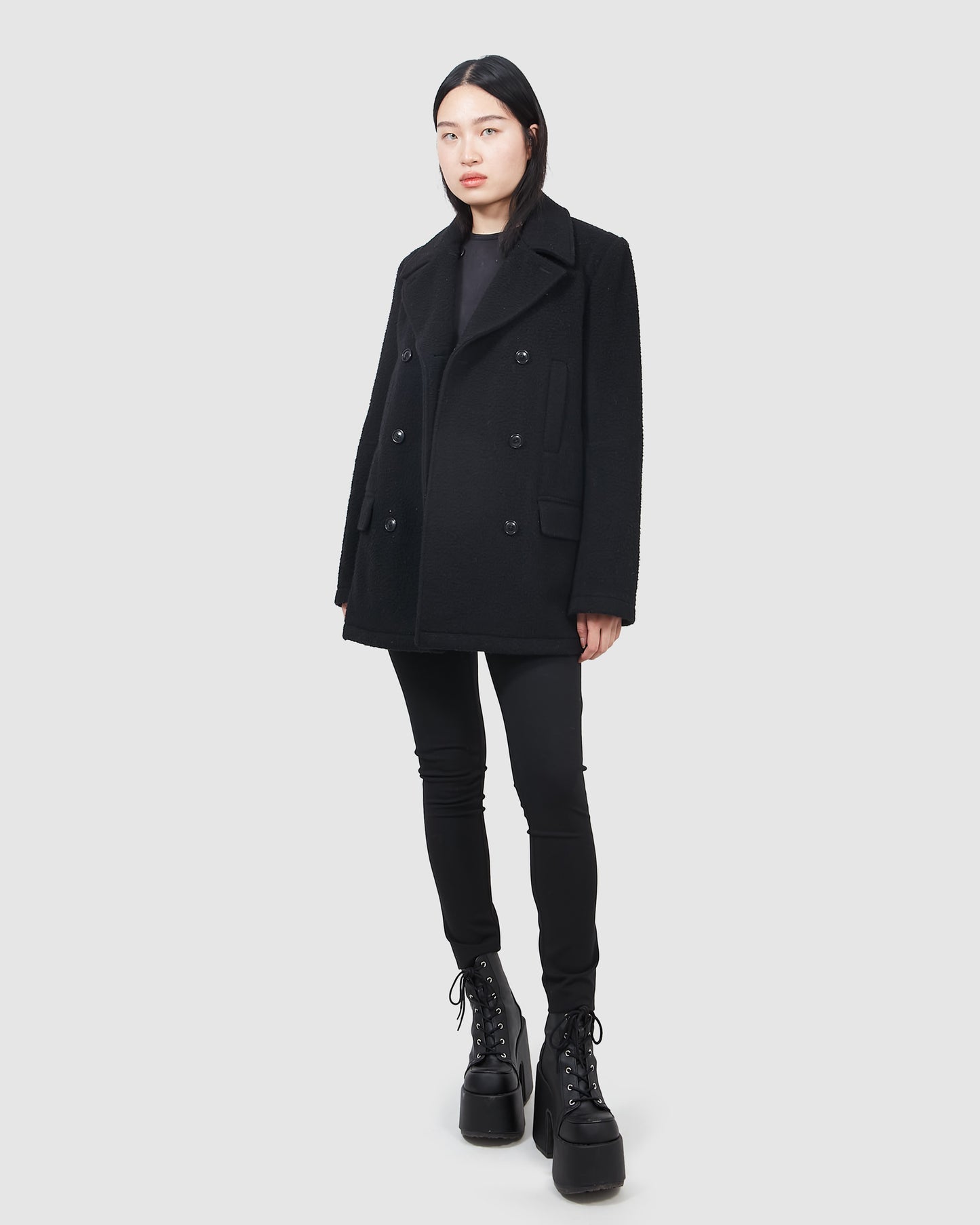 Alexander Wang Black Wool Pea Coat - S