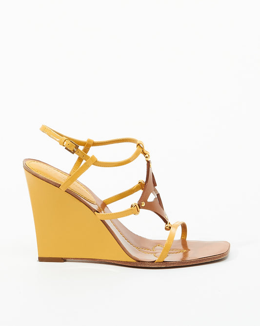 Louis Vuitton Mustard / Tan Leather Wrap Sandal Wedges - 38