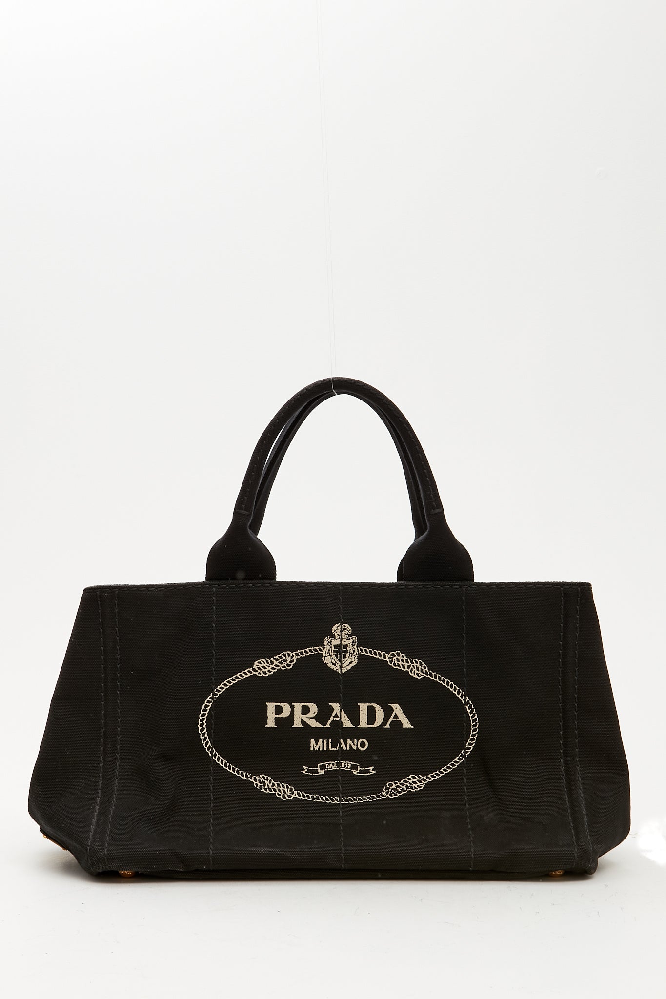 Prada Black Canvas Canapa Logo Medium Convertible Tote