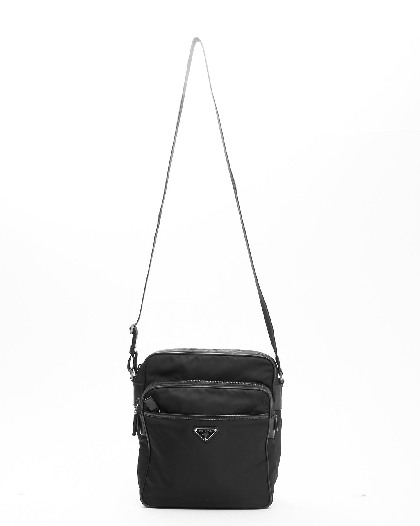 Sac bandoulière messager en nylon noir Prada