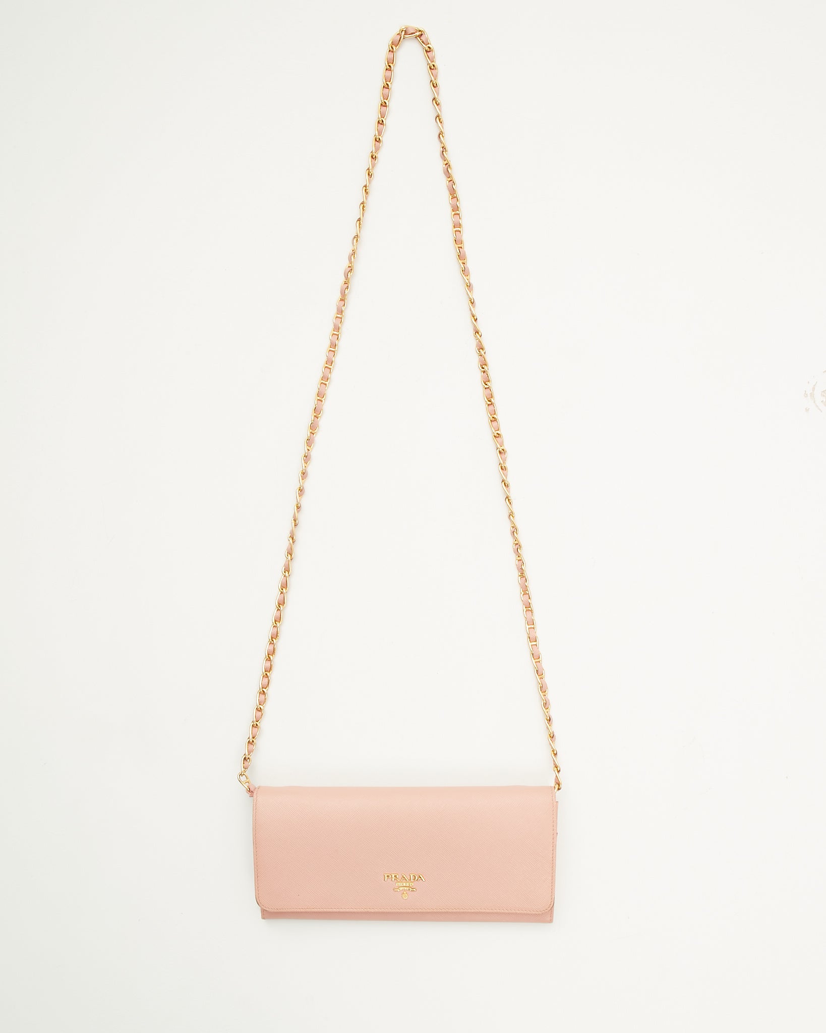 Prada Blush Pink Saffiano Wallet On Chain