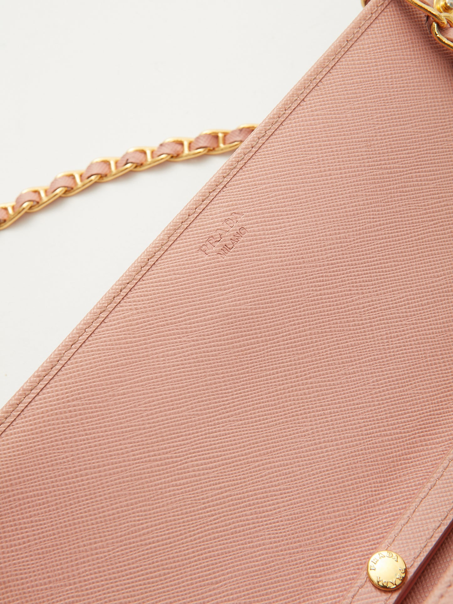 Prada Blush Pink Saffiano Wallet On Chain