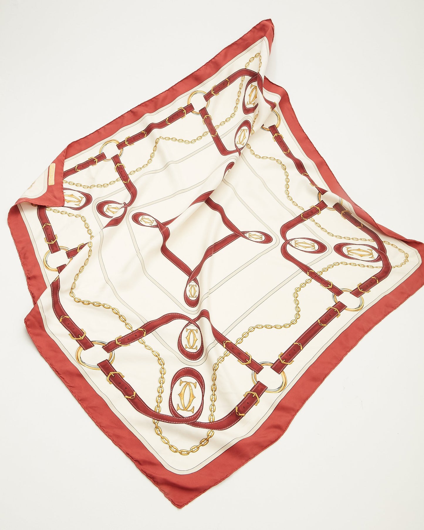 Cartier White/Red Logo Print Silk Scarf