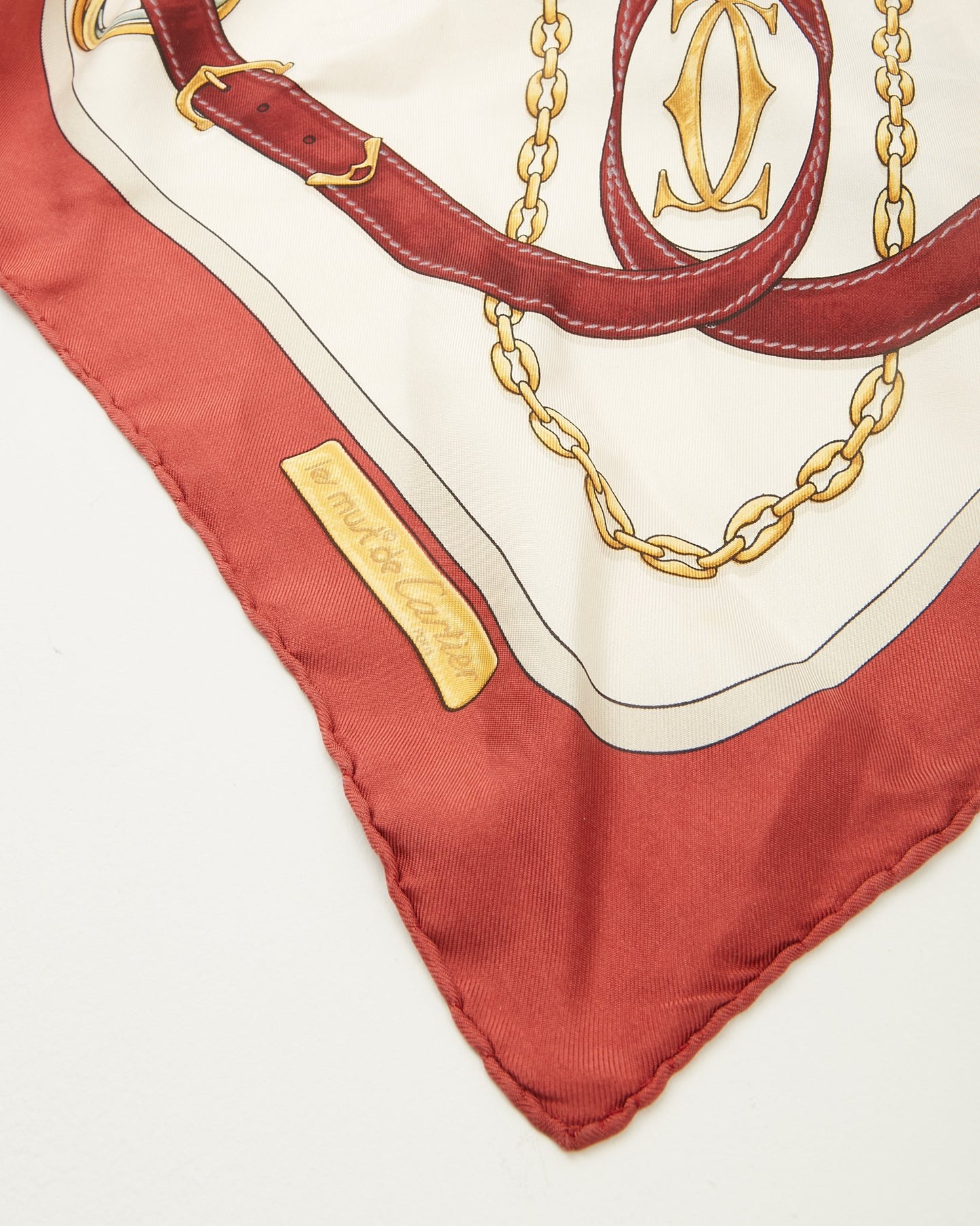 Cartier White/Red Logo Print Silk Scarf