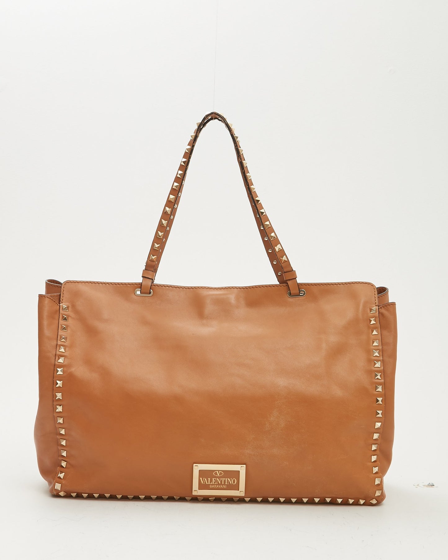 Valentino Tan Smooth Leather Rockstud Tote Bag