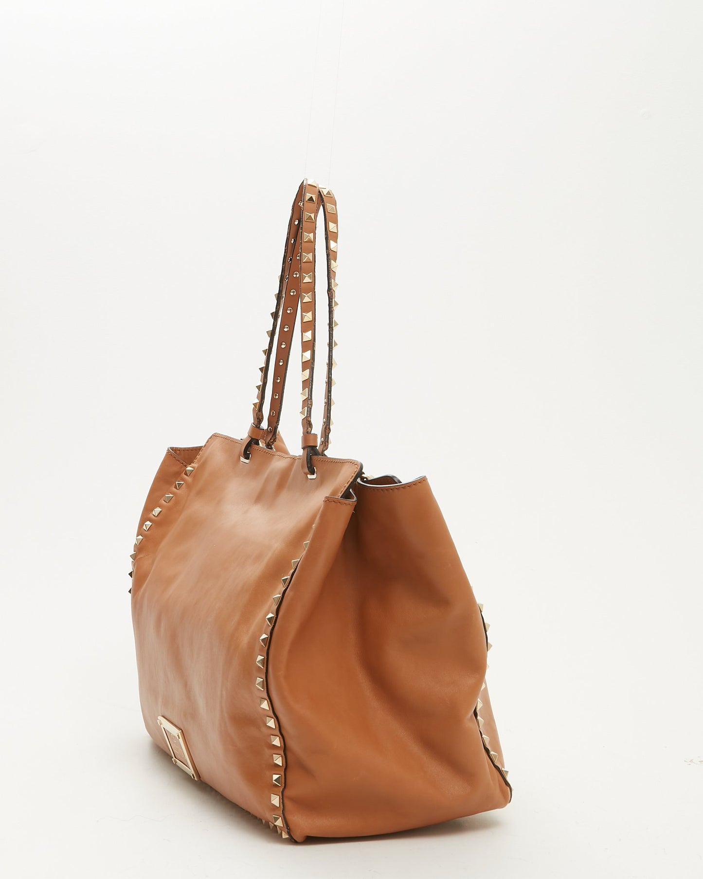 Valentino Tan Smooth Leather Rockstud Tote Bag