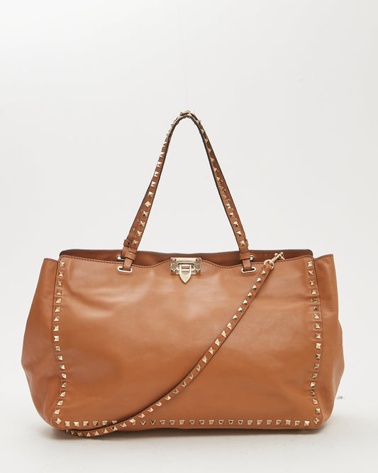 Valentino Tan Smooth Leather Rockstud Tote Bag