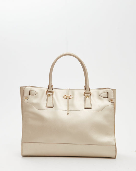 Ferragamo Light Gold Gancini Large Zippy Tote Bag