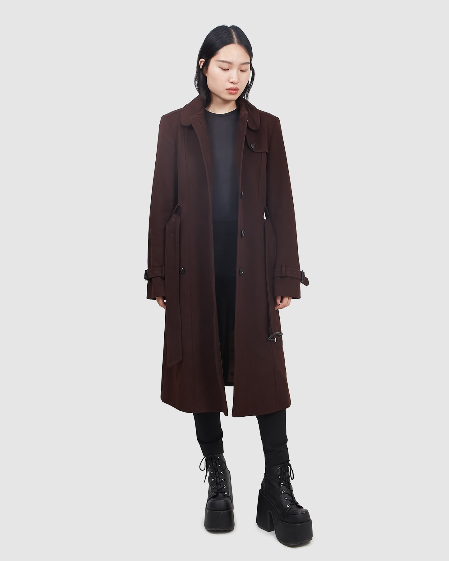 Burberry Burgundy Wool Classic Single Breast Long Coat - 12